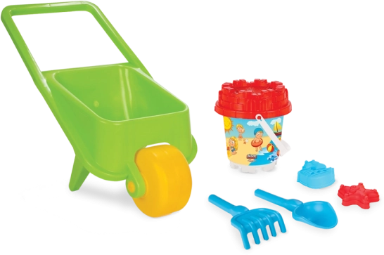 Kruiwagen met accessoires voor de zandbak 5 stuks - groen, Pilsan