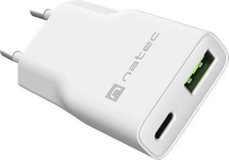 Natec Ribera GaN Slim 20 W USB-C + USB-A wall charger