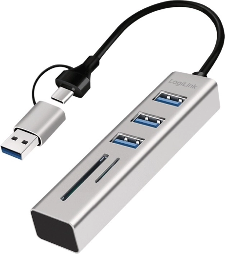 LogiLink USB‑C/USB‑A hub 3× USB 3.0 with SD and microSD reader
