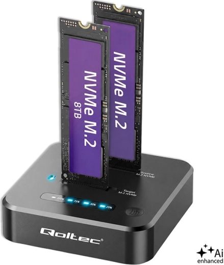 Qoltec-dockingstation voor 2× M.2 NVMe-SSD's met USB-C