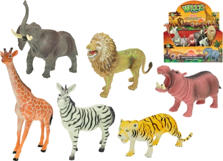 Animaux de safari 15–20 cm, lot de 12 pièces