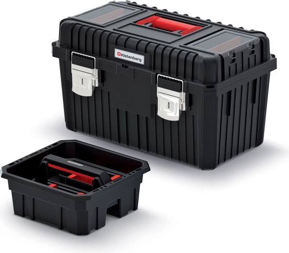 Tool box with metal latches HEAVY 585 × 360 × 337 mm, black