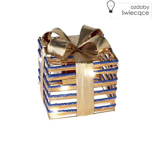 Christmas light-up gift with blue bow 15 cm