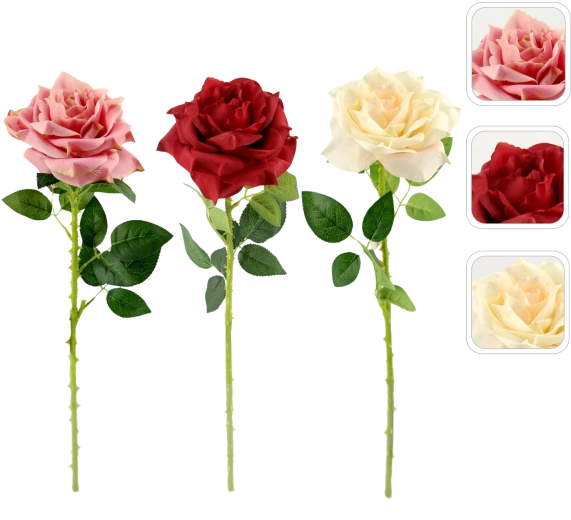 Artificial decorative rose stem 62 cm, assorted colors (24 pcs)