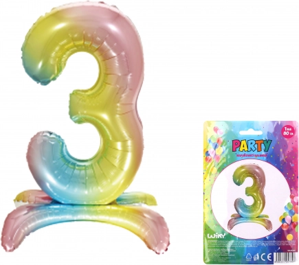 Aufblasbarer Ballon Zahl 3 Regenbogen 80 cm