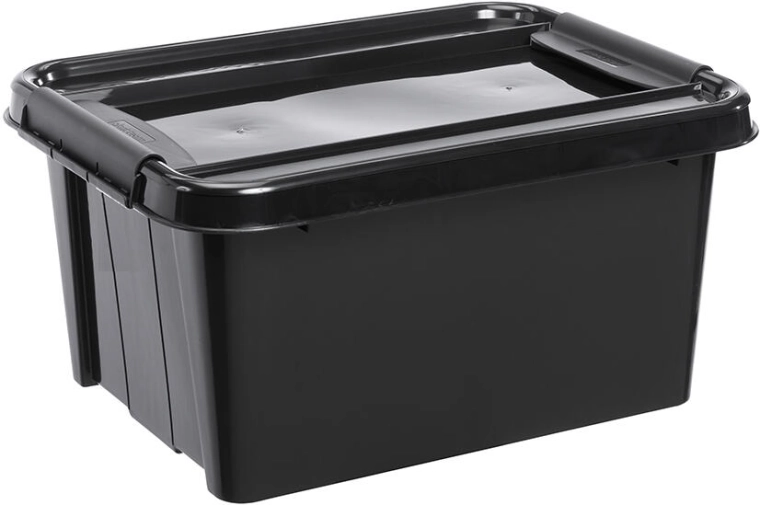 Opbergbox met deksel 32 l van gerecycled plastic, zwart