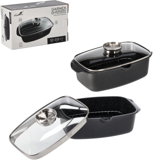 Aluminium-Bräter 32 × 21,5 × 11 cm mit Glasdeckel