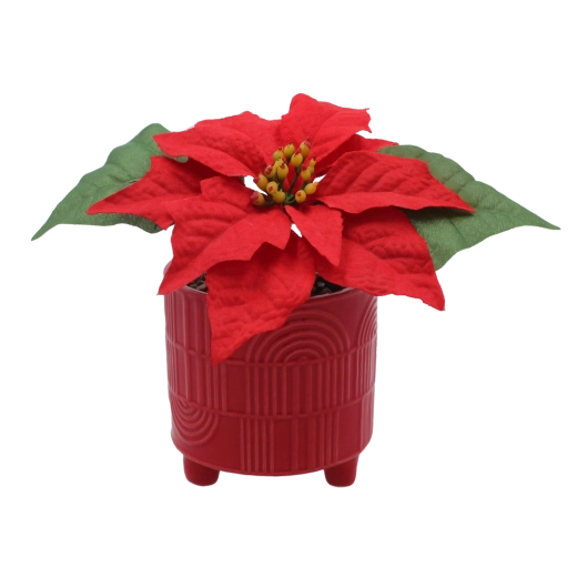 Synthetic Christmas poinsettia in a ceramic flowerpot 9 × 17 cm