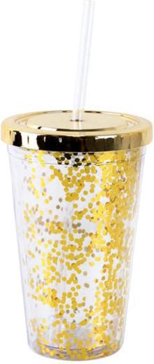 Gobelet en plastique à double paroi avec paille TORO confettis 500 ml