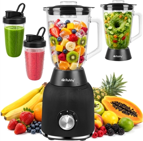 Ruhhy Tisch-Glasmixer 1200 W mit Eis-Crush-Funktion und 2 To-go-Flaschen
