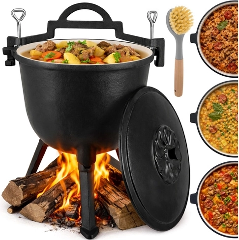 Enameled Cast-Iron Cauldron 8 L KAMINER for Open Fire with Stand