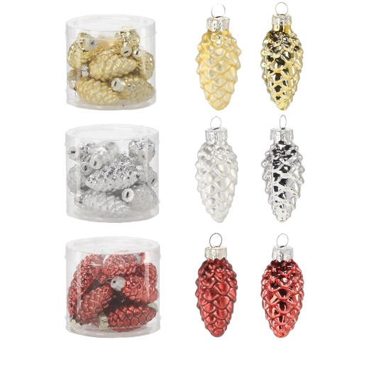 Ensemble de 12 décorations de Noël en verre en forme de pommes de pin