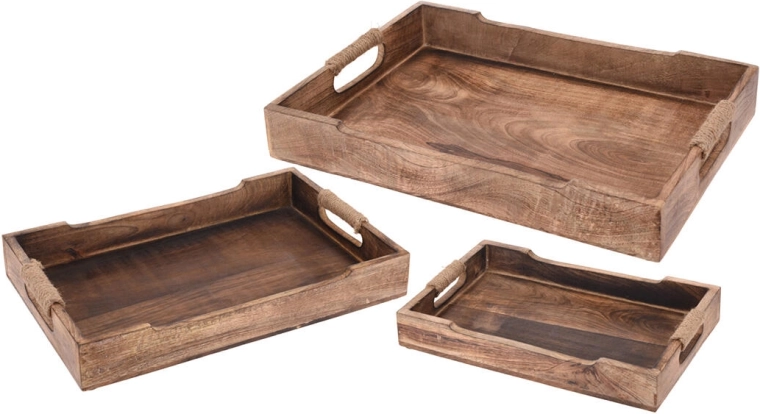 Wooden serving tray made of mango wood with rope handles 39 × 25.5 × 5 cm