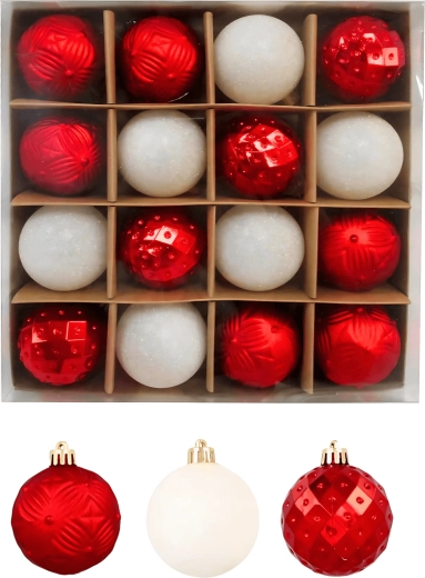 Set van 16 rode kerstballen 6 cm van onbreekbaar plastic