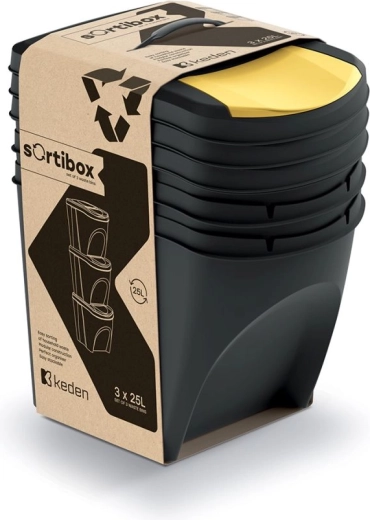 Prosperplast Sortibox Set of Sorting Bins 3×25 l, black recycled