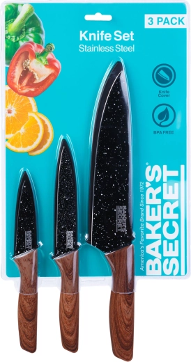 Baker's Secret set van 3 keukenmessen met lemmetbeschermers