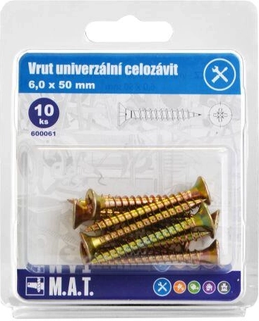 Universele houtschroeven volledig schroefdraad 6 × 50 mm, verzinkt, 10 stuks