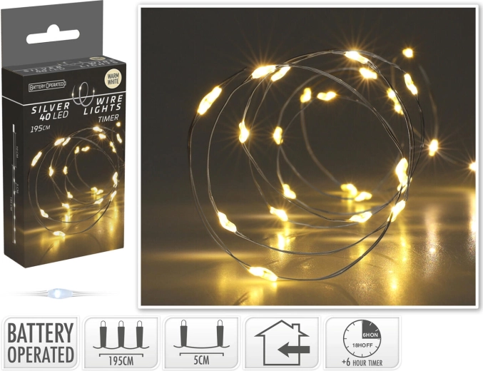 Guirlande LED de Noël 1,95 m, blanc chaud, sur fil