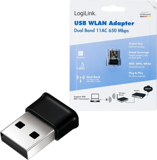 Wireless USB WLAN AC Adapter, 650 Mb/s