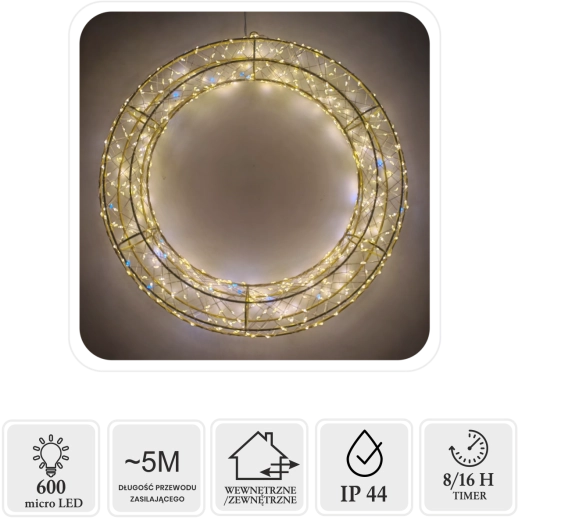 Christmas LED wreath 40 cm, 600 micro LEDs, warm white with cool flashing, for indoor and outdoor use - 1 piece