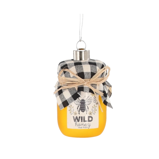 Glazen kerstornament in de vorm van een honingpot