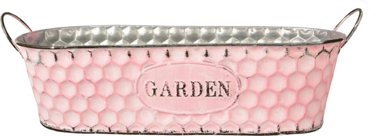 Cache-pot rectangulaire en métal pour fleurs Garden rose 37 cm