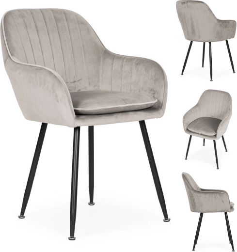 Gepolsterter Samt-Esszimmerstuhl ModernHome, hellgrau