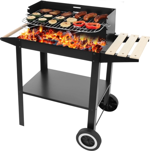 Tuinbarbecue op houtskool op wielen met accessoires