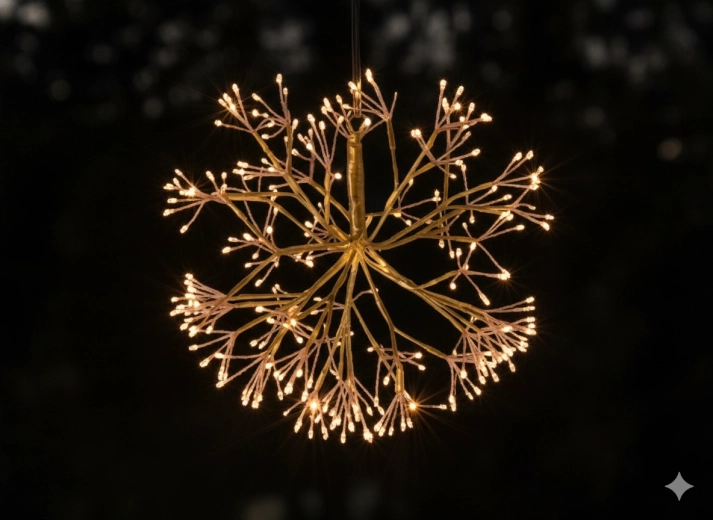 décoration suspendue de Noël gui doré 40 cm avec 288 micro LED, blanc chaud avec scintillement froid, pour intérieur et extérieur