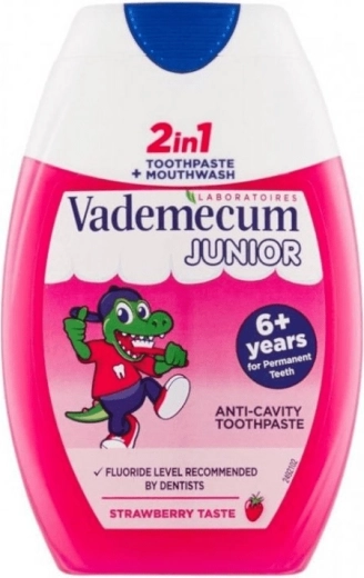 Vademecum Junior 2-in-1 aardbei kindertandpasta en mondwater 75 ml