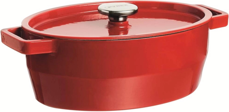 Gietijzeren braadpan met deksel PYREX 6 l, 33 × 25 cm, rood