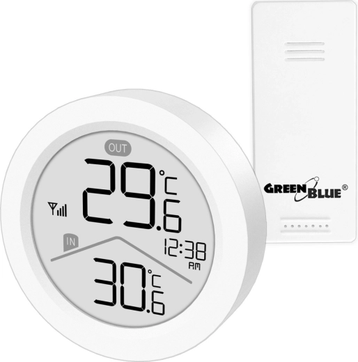 Drahtlose Wetterstation mit IN/OUT-Thermometer und Uhr GREENBLUE