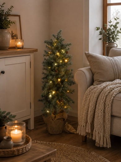 Artificial Christmas tree 85 cm in a flowerpot with snow effect and LED lighting - 1 piece