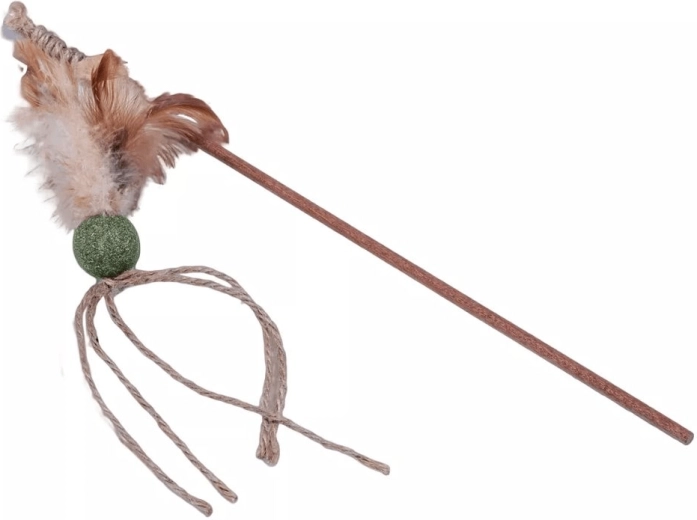 Quapas! natural cat wand with ball and feathers