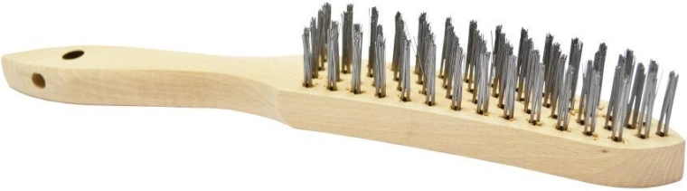 Vier-rijige stalen draadborstel met houten handvat