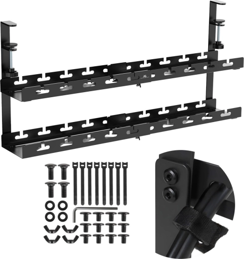 Two-tier under-desk cable organizer with clamps MACEAN MC-102