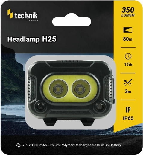 Hoofdlamp Technik MT-H25 met rubbercoating, CREE XPG-2 en COB LED, USB‑C, rood licht en stroboscoop