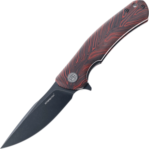 Petrified Fish Warrior Folding Knife, K110 Black Stonewash, Red-Black Gmascus