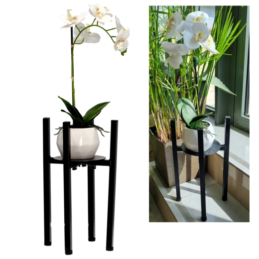 Support de plante en métal réglable pour pots 20–30,5 cm, noir, hauteur 38 cm