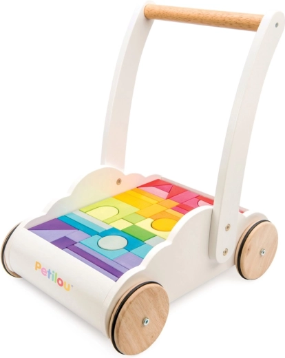 Houten loopwagen Rainbow Cloud met blokken van Le Toy Van