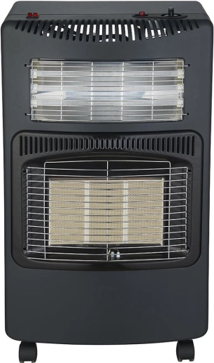 Portable dual-fuel heater for LPG and electricity with wheels