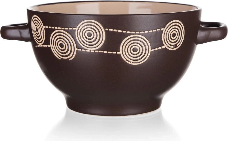 Keramikschale mit Griffen Spirale 13,5 cm dunkelbraun