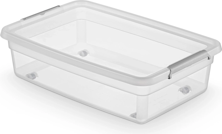 Basestore Aufbewahrungsbox mit Deckel, Clips und Rollen 29 l (niedriges Profil)