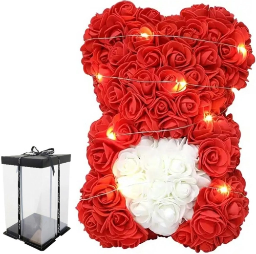 Bq54 ours rose avec cœur 23 cm LED