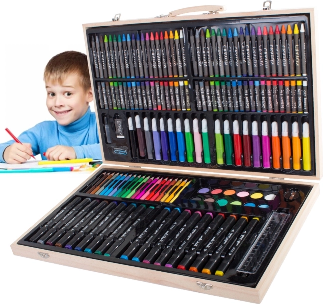 Kunstteken set in houten etui