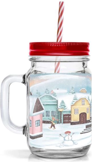 TORO-Glas mit Strohhalm 450 ml mit weihnachtlichem Dorfmotiv