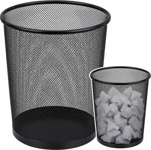 Metall-Papierkorb fürs Büro aus Metallgitter, rund, schwarz 10 l – 1 Stück
