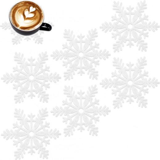 Vilt onderzetters in de vorm van sneeuwvlokken, wit, 13,5 cm, 6 stuks