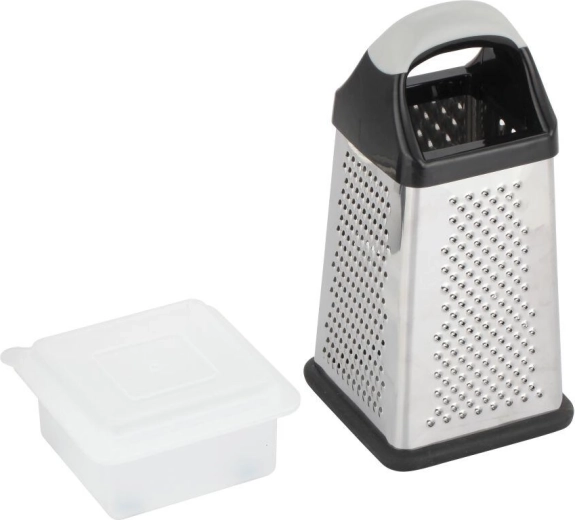 Râpe carrée en acier inoxydable avec poignée en plastique et récipient