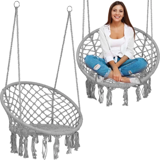 Hanging Boho Armchair, Grey